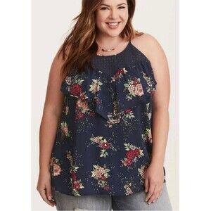 Torrid Challis Floral Lace Inset Ruffle Cami Blouse Top